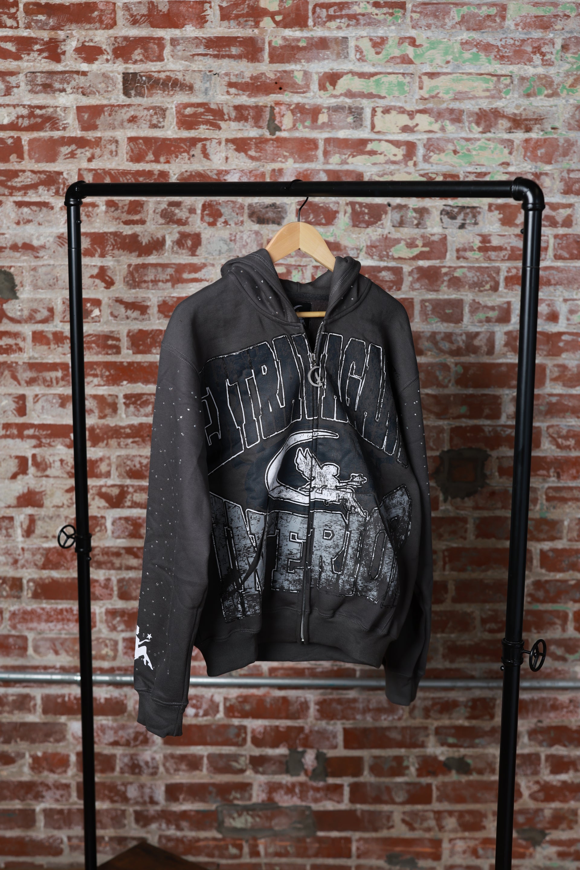 Serene Rhinestone Hoodie Grey